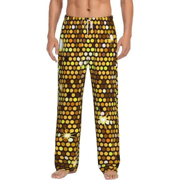 Men's Lounge Pajama Pants Bottoms Casual Loungewear, Gold Pattern Of Hexagons