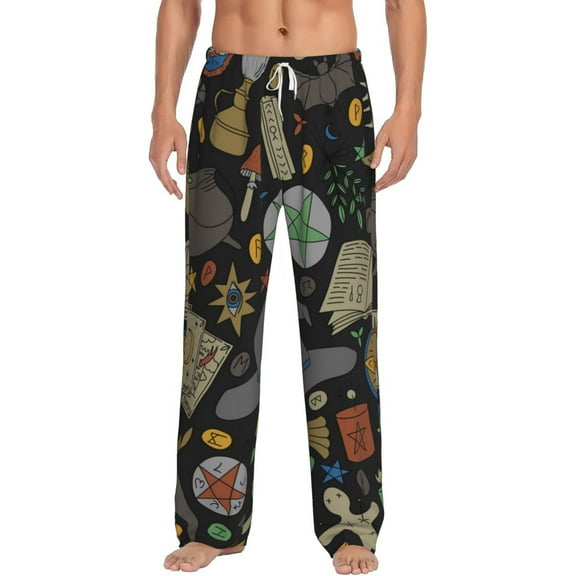 Men's Lounge Pajama Pants Bottoms Casual Loungewear, Magic Skull Pentagram Witches Tarot