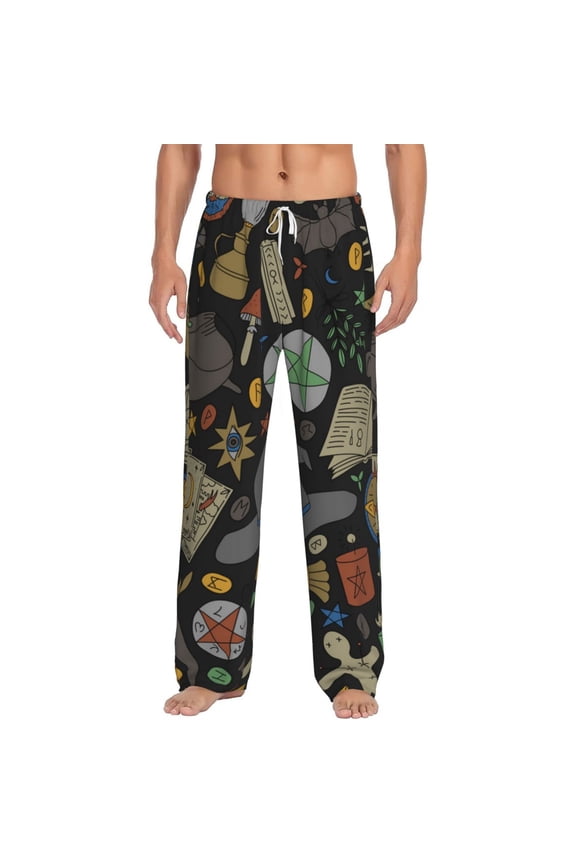 Men's Lounge Pajama Pants Bottoms Casual Loungewear, Magic Skull Pentagram Witches Tarot