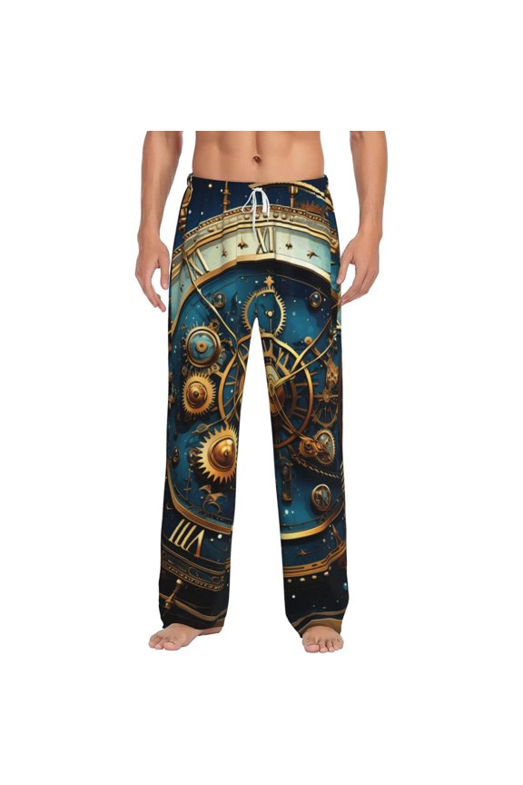 Men's Lounge Pajama Pants Bottoms Casual Loungewear, Steampunk Clockwork Wheels Starry