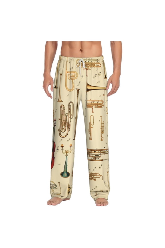 Men's Lounge Pajama Pants Bottoms Casual Loungewear, Trombone Musical Instruments Art Vintage