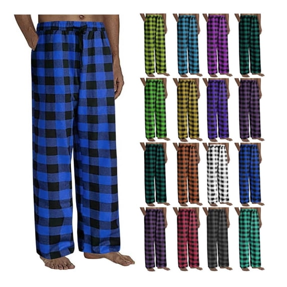 Men's Lounge Pants Full Length Leisure Trousers Relaxed Pants Checkered Drawstring Waist