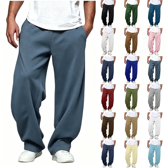 Men's Lounge Sweatpants Comfy Solid Color Loose Drawstring Pants with Pockets Outfit Travel
