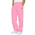 thumbnail image 1 of Men's Lounge Sweatpants Elastic Waist Drawstring Solid Straight Leg Trousers with Pockets for Outdoor Pink S, 1 of 3