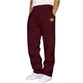 thumbnail image 1 of Men's Lounge Sweatpants Elastic Waist Drawstring Solid Straight Leg Trousers with Pockets for Outdoor Wine L, 1 of 3