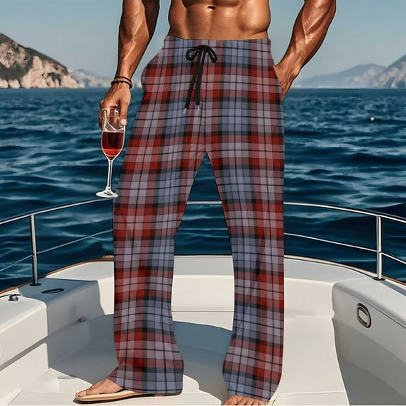 Men's Loungewear Pants, Plaid Sleepwear Pajamas Bottoms, Classic Drawstring Soft Knit Homewear Trousers with Pockets M