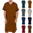 thumbnail image 1 of Men's Loungewear Robe Short Sleeve V-Neck Long Length with Pockets Lightweight Cotton Sleep Bathrobe Casual Home Wear Red, 1 of 6