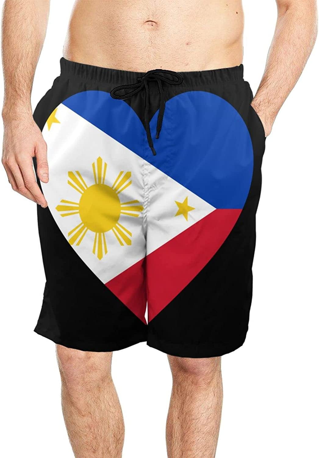 Men s Love Philippines National Flag Quick Dry Surf Swim Trunks Beach Board Shorts Pants with Pockets Sports Shorts S 3XL