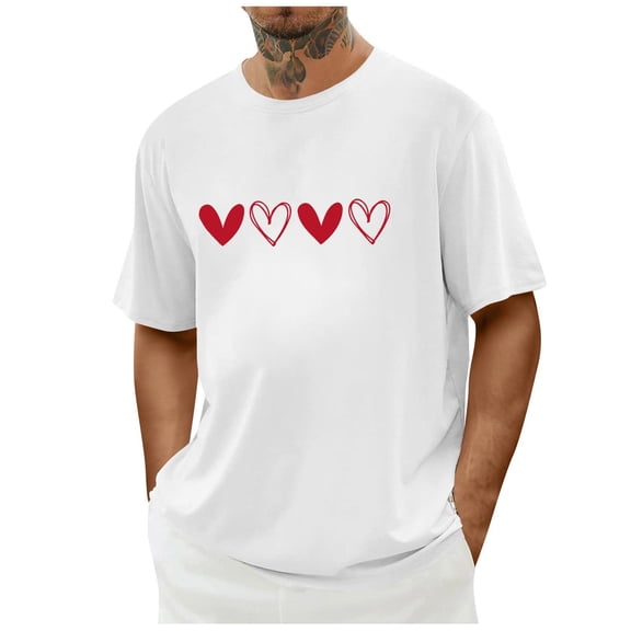 Men's Love Tee Valentine Print Short Sleeve Round Neck Casual Top White XXL