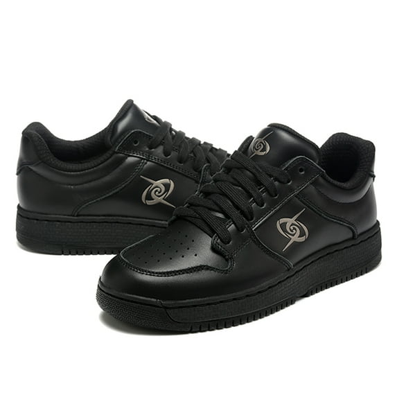 Men's Low-Cut Black Sneakers Premium Leather Rubber Sole