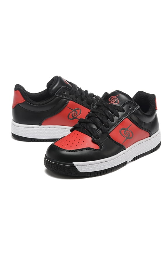 Men's Low-Cut Black and Red Sneakers Premium Leather Rubber Sole