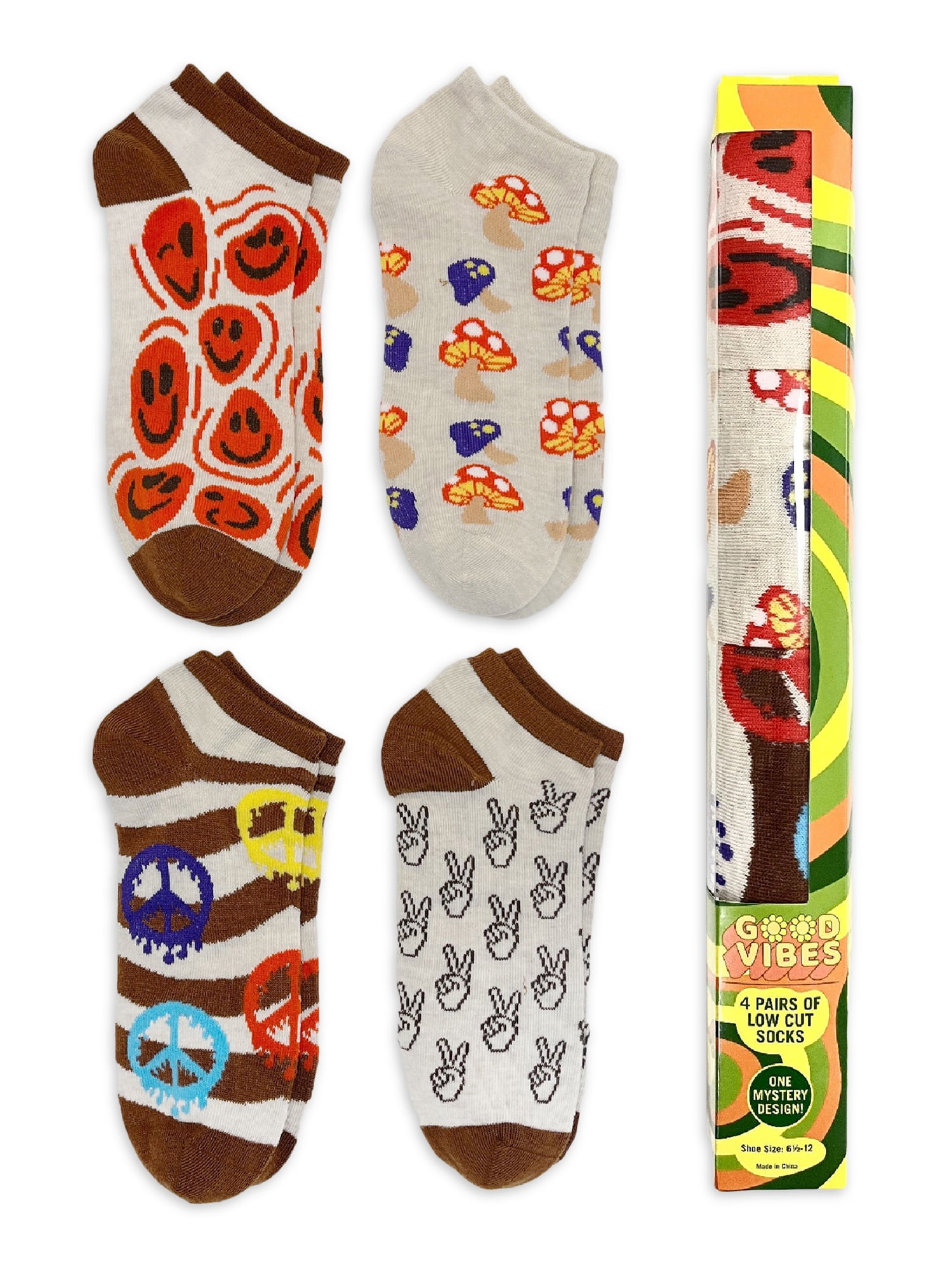 Men's Low Cut Socks, Fast Food Mystery Gift Box, 4-Pack, Size 6.5-12 