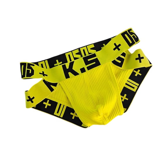 Men's Low Rise Briefs Comfortable Daily Casual Sports Underwear with Letter Print for Summer Yellow L