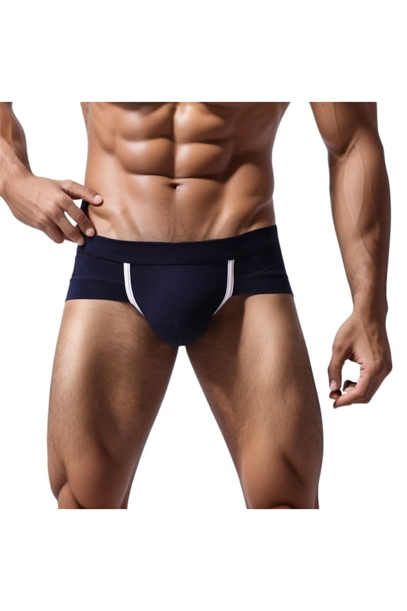 Men's Low Rise Flat Front Briefs Pouch Underwear Short Leg Trunks Daily Comfort Fit, M, Navy