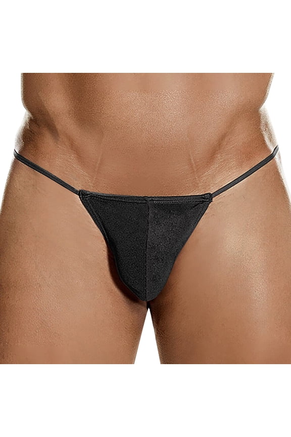 Men's Low Rise Triangle Pouch Thong Underwear Pocket Briefs T Back Design, Black