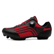 Mens Low Top BOA Dial Mountain Cycling Shoes, Knit Mixed Panel Upper Rotary Dial Closure Cleat Compatible Outsole Reinforced Toe Cap for Off Road Biking and Mountain Riding Activities