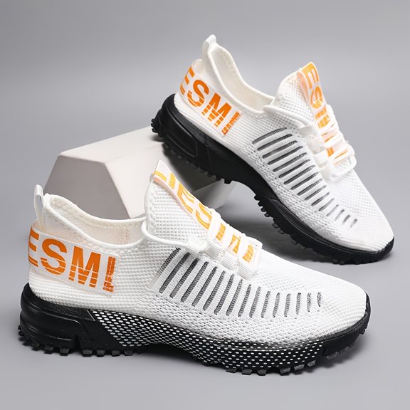 Men's Low-Top Breathable Mesh Sneakers - Lightweight Running Shoes with Cushioned MD Sole Suitable for Training, Gym,, Outdoor - Lace-Up Athletic Footwear for Spring/Summer, Casual Wear (Solid Color)