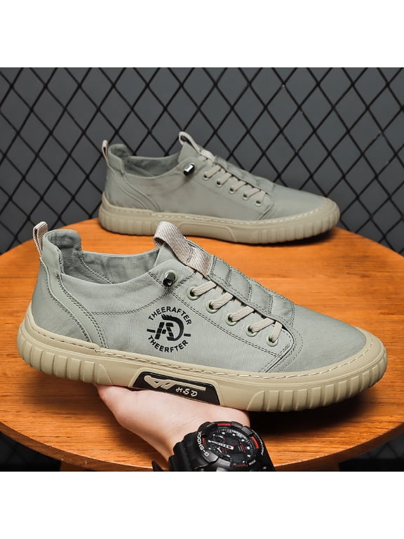 Men's Low Top Casual Canvas Sneakers, Elastic Slip On Fashion Walking Shoes for Daily Street Wear