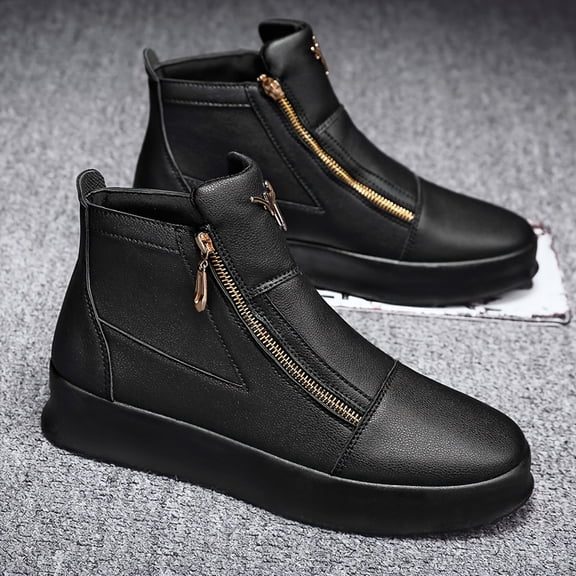 Men's Low-Top Casual Sneakers with Double Zipper Closure, White & Golden Accents - Breathable, Durable PVC Sole for All-Season Outdoor & Urban Wear