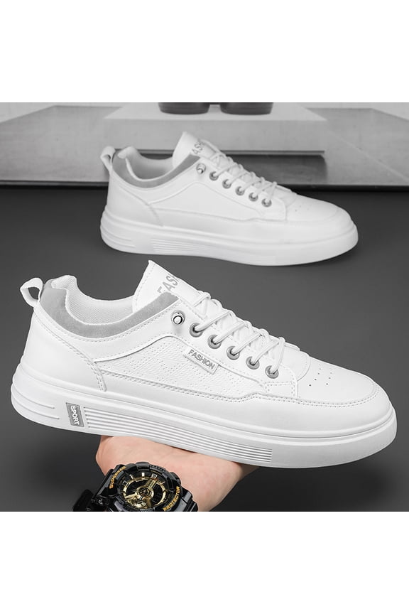 Men's & Low-Top Korean Style Sneakers - Minimalist Casual Korean Board Shoes Suitable for Campus, Outdoor, Gym, Office ,Upper & PVC Sole Lace-Up School Shoes, - Unisex Neutral Colors (//)