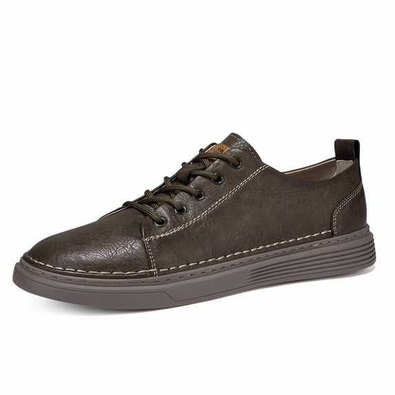 Men's Low-Top Lace-Up Casual Sneakers Flat Sole Stitched Detail Comfort Walking Shoes for Daily Commute