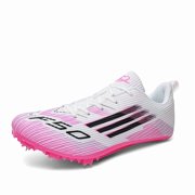Men's Low Top Lace Up Track Spikes Shoes, Narrow Toe Striped Textured Upper Rear Pull Tab Metal Spike Outsole For Track And Field Sprint Training And Competition