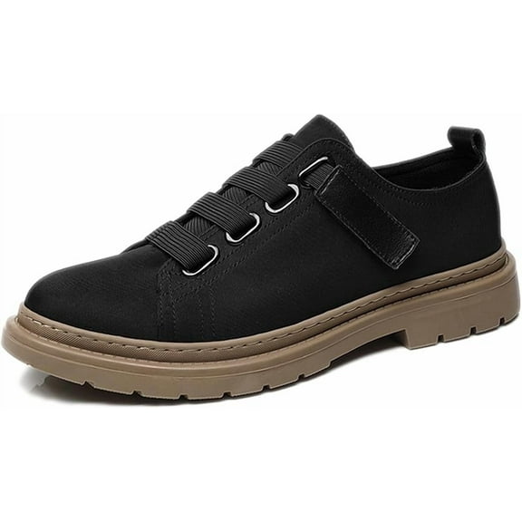 Men’s Low Top Lug Sole Lace Up Canvas Oxfords with Hook Loop Causal Comfortable Platform Anti-Slip Breathe Walking Sneakers for Daily Walk Work Driving