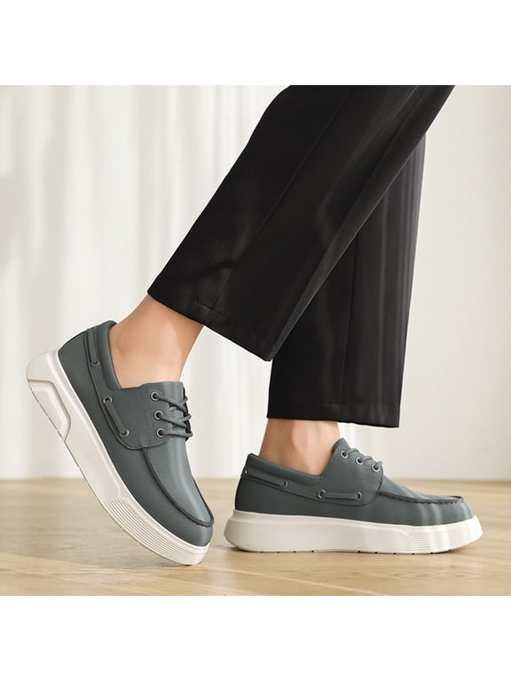 Men's Low-Top Platform Boat Shoes Lace-Up Casual Sneakers with Thick Cushioned Sole - Multi-Color Available
