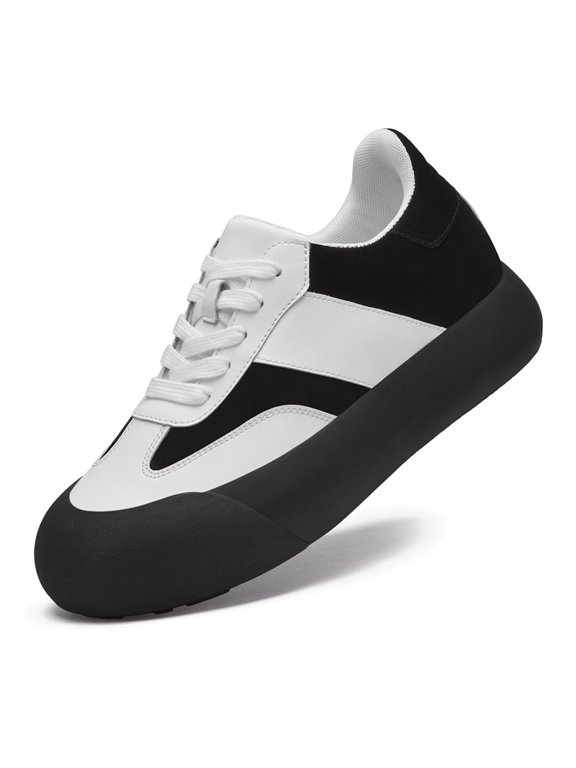 Men's Low Top Platform Casual Sneakers, Lace Up Round Toe Shoe with Panel Splicing Design and Thick Sole for Daily Casual Outings
