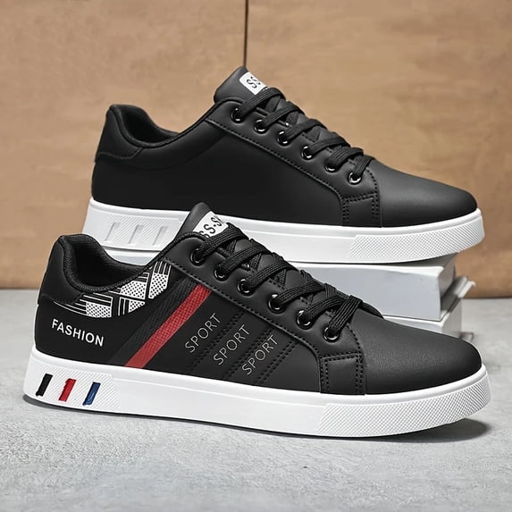 Men's Low Top Skate Sneakers, Lace Up Fashion Casual Board Shoes for Daily Street Wear