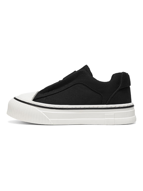 Men's Low‑Top Slip‑On Canvas Casual Sneakers, Street Daily Footwear with Integrated Strap Upper, Hard Shell Toe Cap and Thick Platform Outsole for Everyday Casual Wear