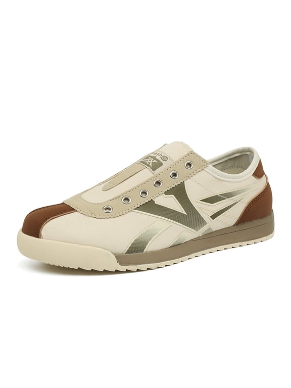 Men's Low Top Slip On Casual Sneakers, Laceless Canvas Inspired Daily Footwear with Printed Graphic Upper and Layered Flat Outsole for Everyday Wear