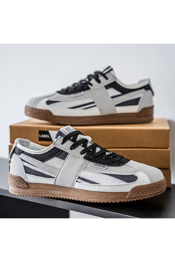 Men's Low-Top Sneakers, All-Season Lace-Up for Training, Outdoor, Beige/White/Lime Green/Black (Round Toe),Multicolor Striped & Beige/Grey Casual Shoes, Breathable Fabric Upper & Cushioned PVC Sole