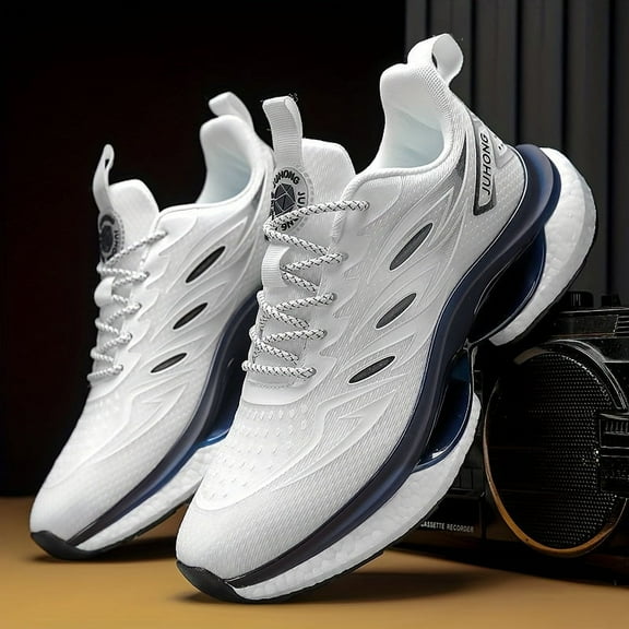 Men's Low-Top Sneakers - Breathable PU/Fabric Sneakers with Arch & Cushioned Sole, All-Season Running Gym Shoes with Traction Tread, Lace-Up Closure for Casual & Sports, Gym and Outdoor Activities