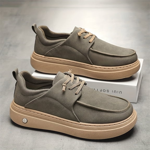 Men's Low-Top Sneakers - Lightweight Slip-On/Lace-Up Casual Shoes with Cushioned Rubber Sole, PU Upper & Breathable Fabric - All-Season for Office, Casual Attire, Gym - Beige/Brown/Black (Dad Shoes)