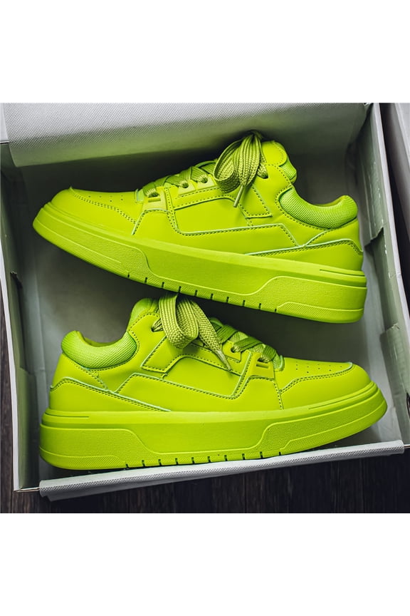 Men's Low-Top Sneakers - Neon Green Lace-Up Shoes, Cushioned Rubber Sole for Gym, Casual & Casual Attire - Breathable Urban Streetwear Footwear, Gym Shoes, Sleek Design, Secure Closure, Sneakers