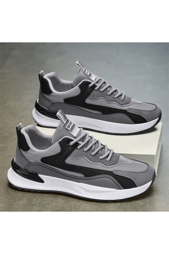 Men's Low-Top Sneakers with Patchwork Upper & Sole - Breathable Fabric/PVC Cushioned Sole Suitable for Running, Gym, Casual Wear - - Comfortable Sneakers for Sports and Everyday Use