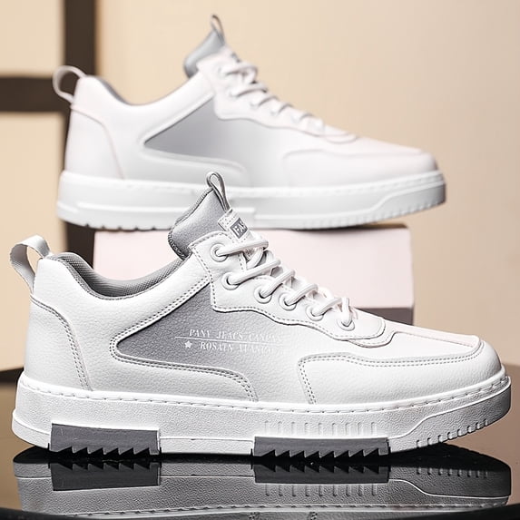 Men's Low-Top Sneakers with Thick Cushioned Sole Minimalist White Casual Shoes Suitable for Gym, Office, - Upper & Round Toe, Streetwear - - Comfortable Athletic Footwear