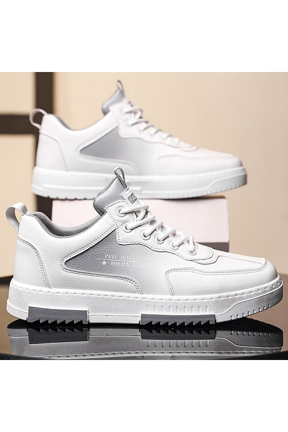 Men's Low-Top Sneakers with Thick Cushioned Sole Minimalist White Casual Shoes Suitable for Gym, Office, - Upper & Round Toe, Streetwear - - Comfortable Athletic Footwear