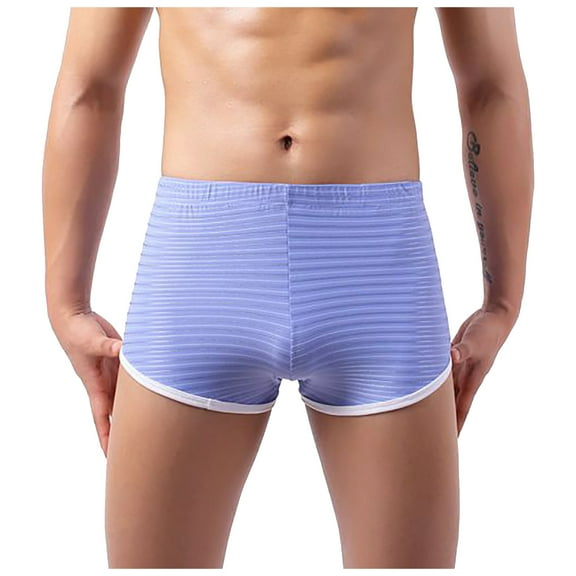 Men's Low Waist Boxer Briefs Elastic Fashion Striped Underpant for Men Casual Sleep Night Underwear Panties (Large, Sky Blue)