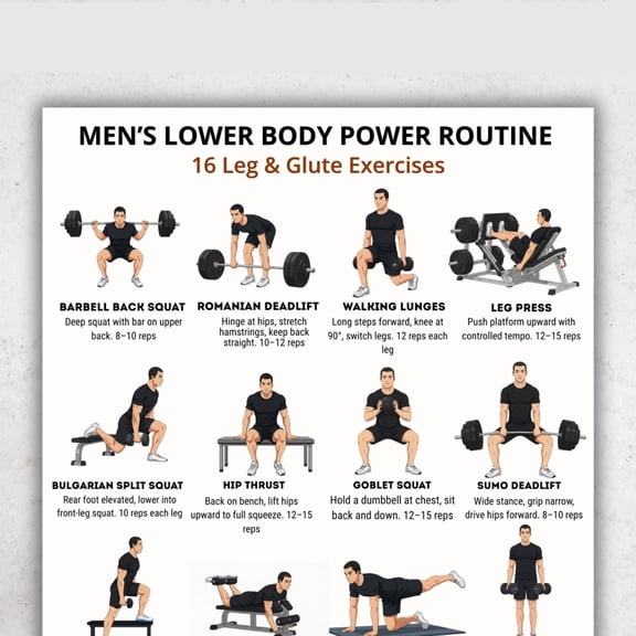 Men's Lower Limb Training Daily Leg Training Poster 16 Exercise Chart Poster Hip And Leg Training Plan Gym Training Table Poster poster