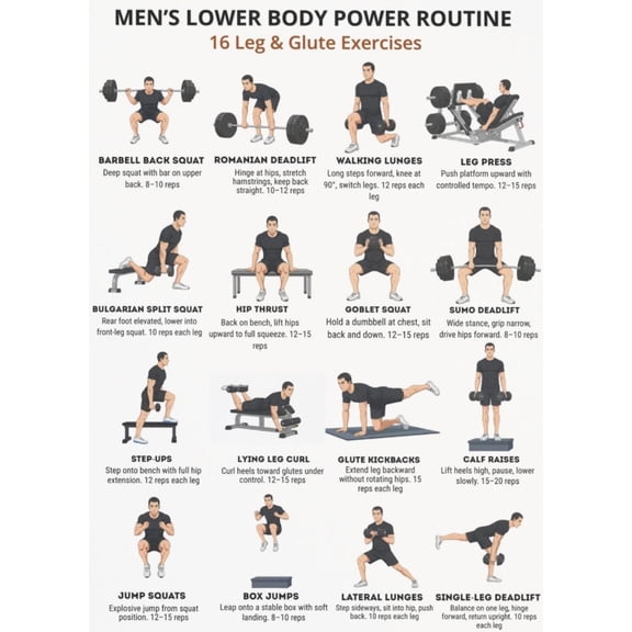 Men's Lower Limb Training Daily Leg Training Poster  Exercise Charts Hip And Leg Training Plan Gym Training Table Poster