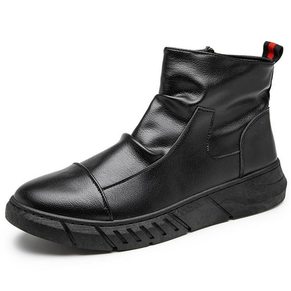 Men's Ltalian High-Top Black Leather Boots Casual Non-Slip Waterproof Shock-absorbing Ankle Booties Warm Casual Short Boots