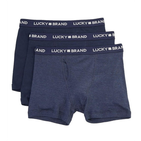 Men's Lucky 00CPB01 Core Cotton Boxer Briefs - 3 Pack (Mood Indigo/Heather M)