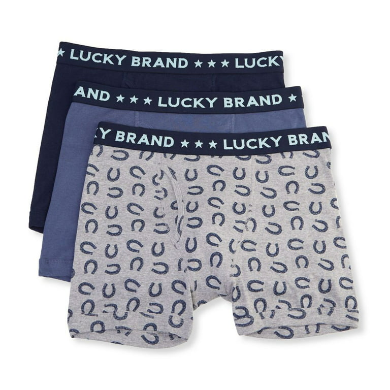 Men's Lucky 211PB06 Cotton Boxer Briefs - 3 Pack (Black/Grey/Indigo S) 