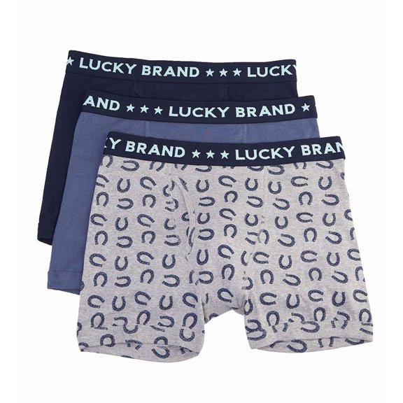 Men's Lucky 211PB06 Cotton Boxer Briefs - 3 Pack (Black/Grey/Indigo S)