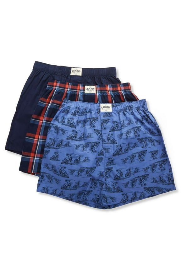 Men's Lucky 211PB09 Core Woven Boxers - 3 Pack (Plaid/Black Iris/Blue S)