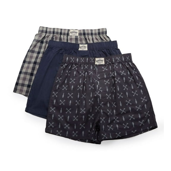 Men's Lucky 211PB09 Core Woven Boxers - 3 Pack (Plaid/Indigo/Ombre S)