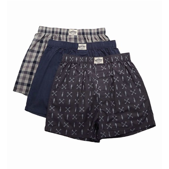 Men's Lucky 211PB09 Core Woven Boxers - 3 Pack (Plaid/Indigo/Ombre S)