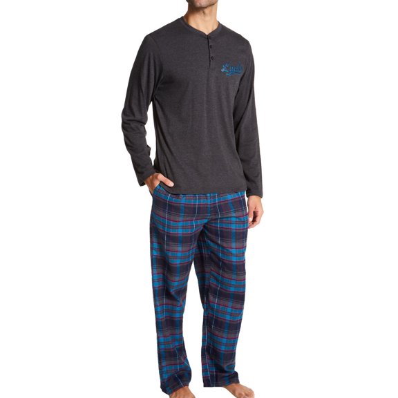 Men's Lucky 213LG10 Flannel Pajama Boxed Gift Set (Charcoal/Tornado Plaid S)